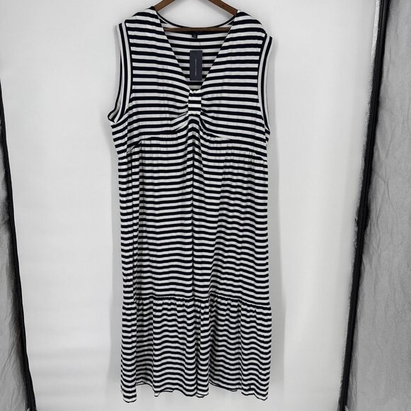 Tommy Hilfiger Womens Plus 2X Navy White Striped Tiered Sleeveless Midi Dress - Picture 4 of 10